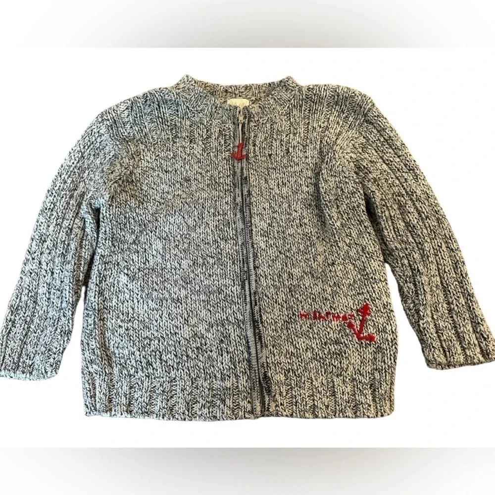 Mini Man Grey Marled Nautical Coastal Knit Zip Sweater Toddler 3T 36M